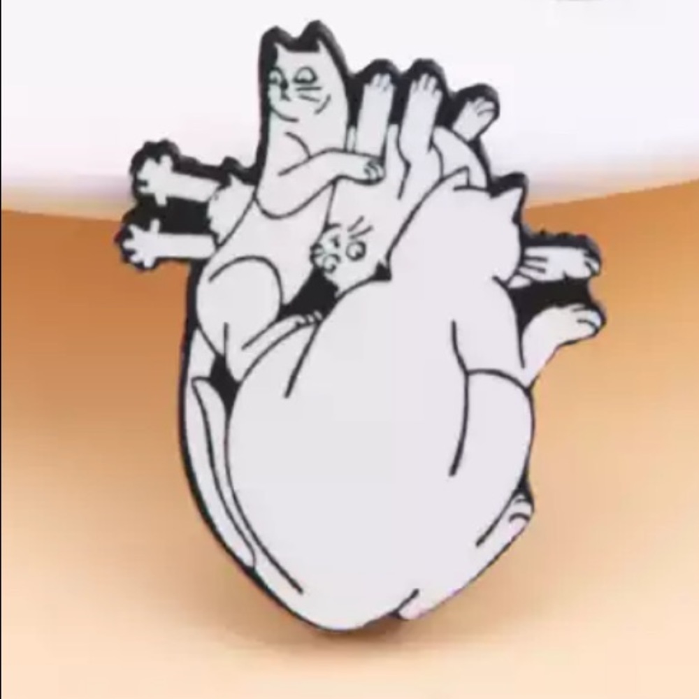 Cats Anatomical Heart Pin Abstract Cat Brooch Pin - Picture 2 of 8